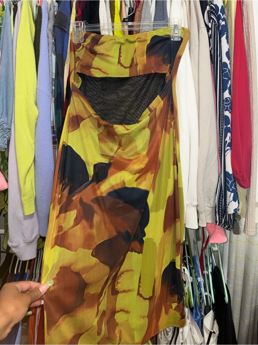 SHEIN Olive, Brown & Black Cutout Midi Dress